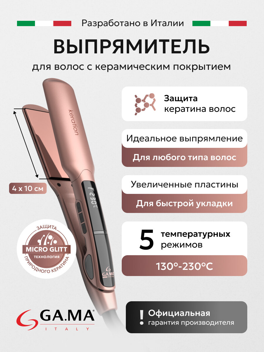 Выпрямитель GA.MA KERATION X-WIDE DIGITAL с широкими пластинами и регулировкой температуры