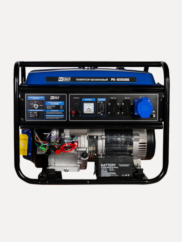 Изображение товара Генератор бензиновый RUCELF PE-8000BE, электростартер+ ручной, ручки+колеса, с АКБ, медь, 6 КВт
