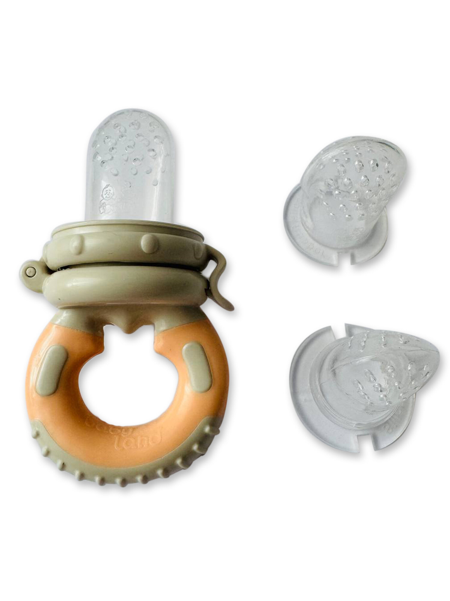 Ниблер для прикорма силиконовый Baby land 3 силиконовые сеточки насадки для фруктов ягод овощей, защитный колпачок, 4мес+