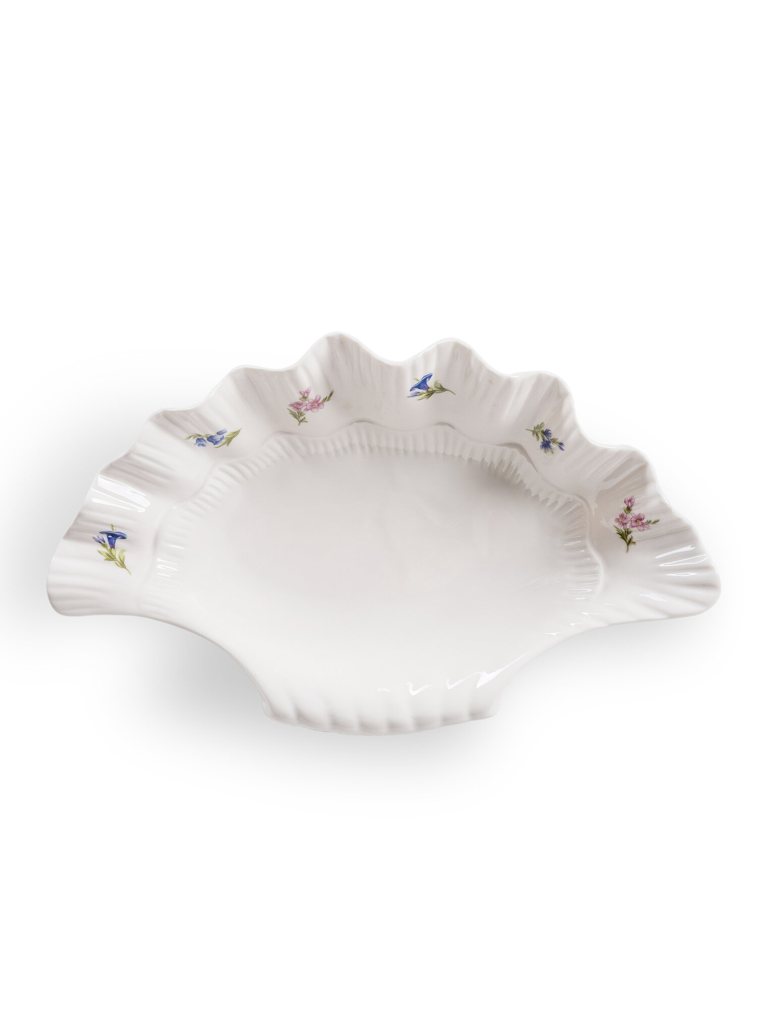 Сервировочная тарелка "Ракушка", керамика, красно-синий цветочный декор, 26 см — фото 1