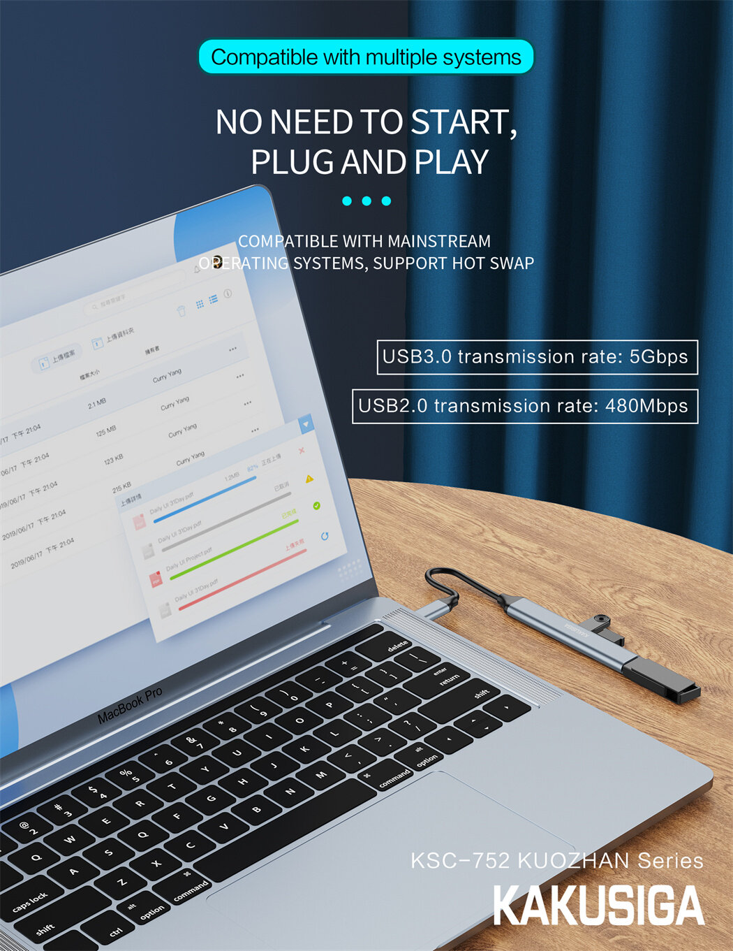 USB-конвертер kakusiga, 4-в-1, USB-C, USB 3.0/2.0, до 5Гбит/с — фото 1