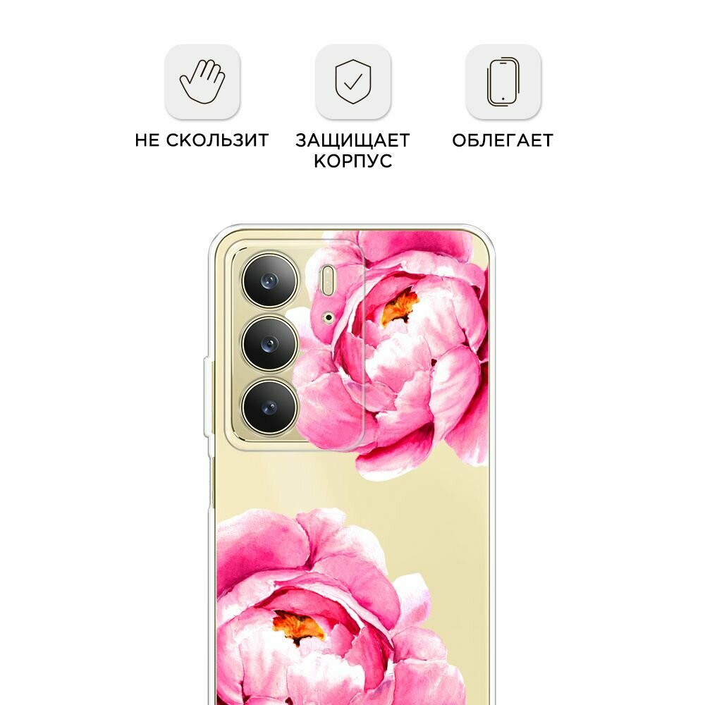 Чехол на Realme C75 4G / Реалми C75 4G с принтом "Open peonies", прозрачный — фото 1