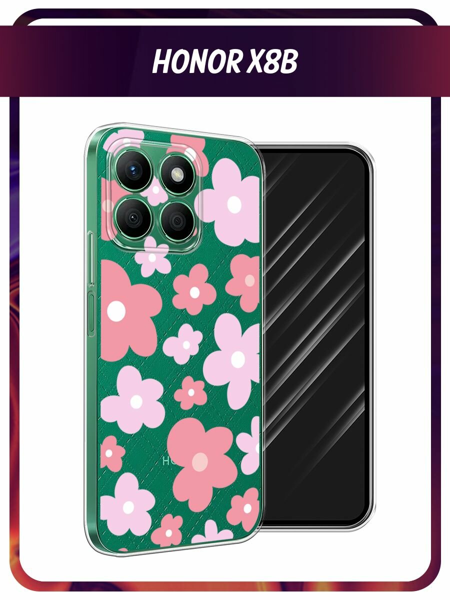 Чехол на Honor X8B / Хонор X8B с принтом "Нежные розовые цветочки рисунок", прозрачный