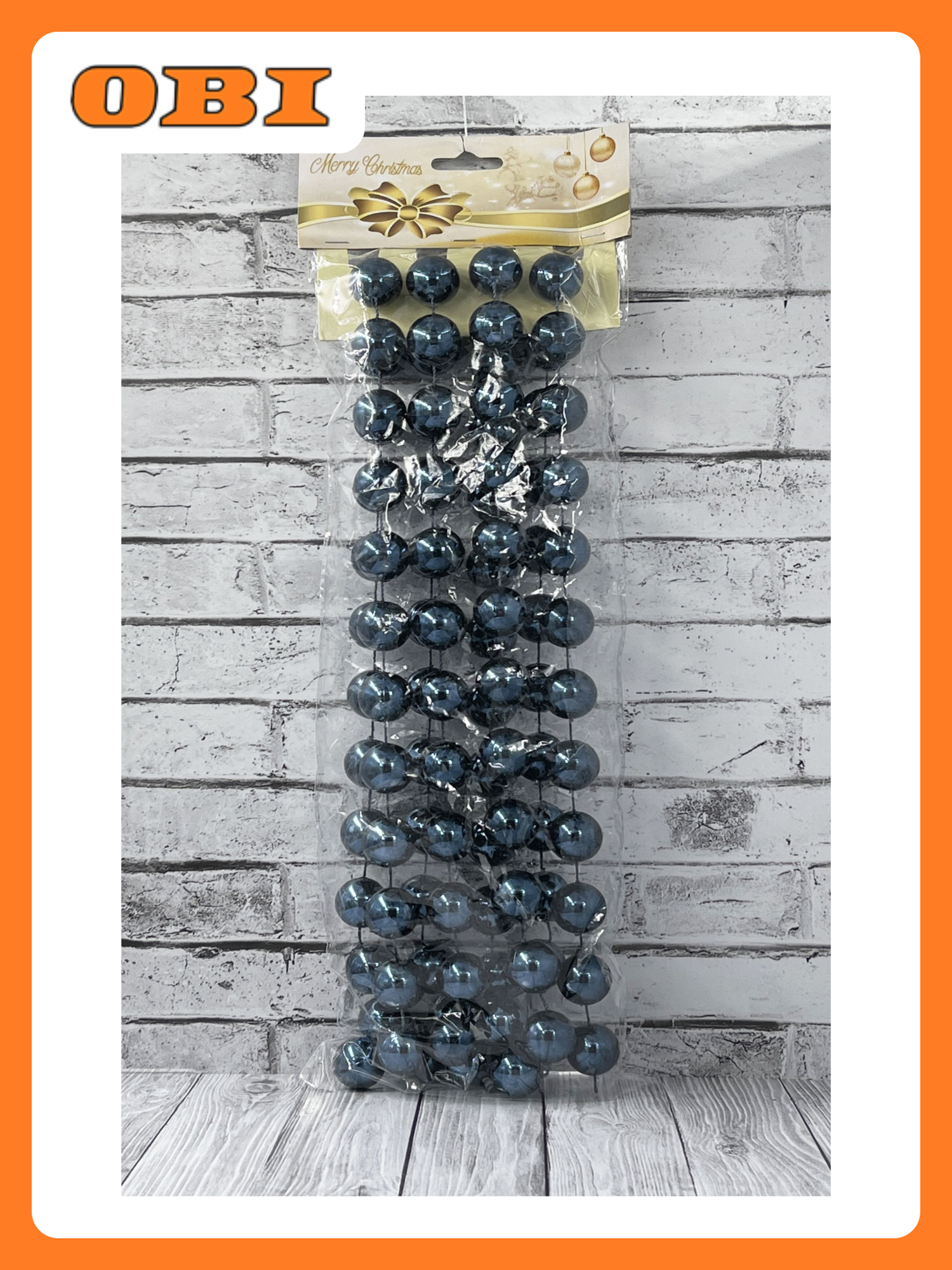 Бусы на елку Ø 2 СМ темно-синие 270 СМ пластик