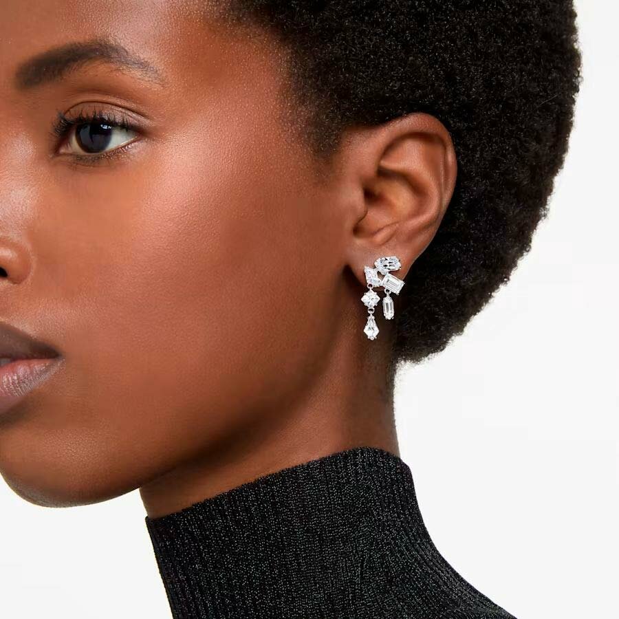 Серьги SWAROVSKI, искусственный камень, серебряный — фото 1