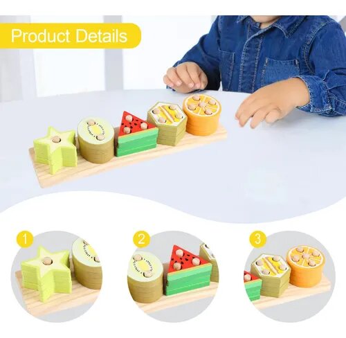 Деревянная развивающая игрушка, сортер пирамида для детей, с геометрическими фигурами(20штук фрукты)