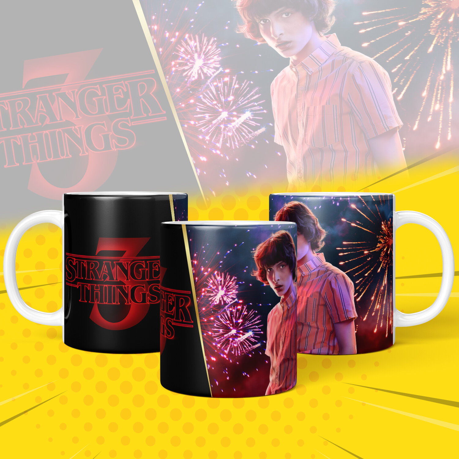 Кружка, "Очень Странные Дела", персонажи сериала "Strenger Things 3" яркий принт 330 мл, 1 шт