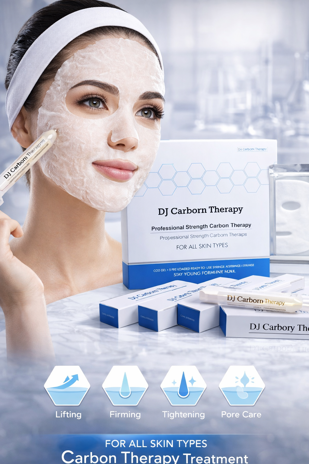 DJ Carborn Therapy Karboksiterapiya to'plami DJ Carborn Therapy, yuz niqobi toplami, karbon gel + niqob, 5 dona