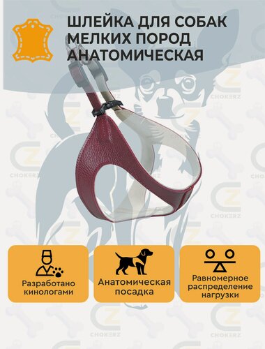 Изображение товара Шлейка для собак мелких пород анатомическая (жилетка) кожаная (обхват шеи 34, груди - 40 см.)