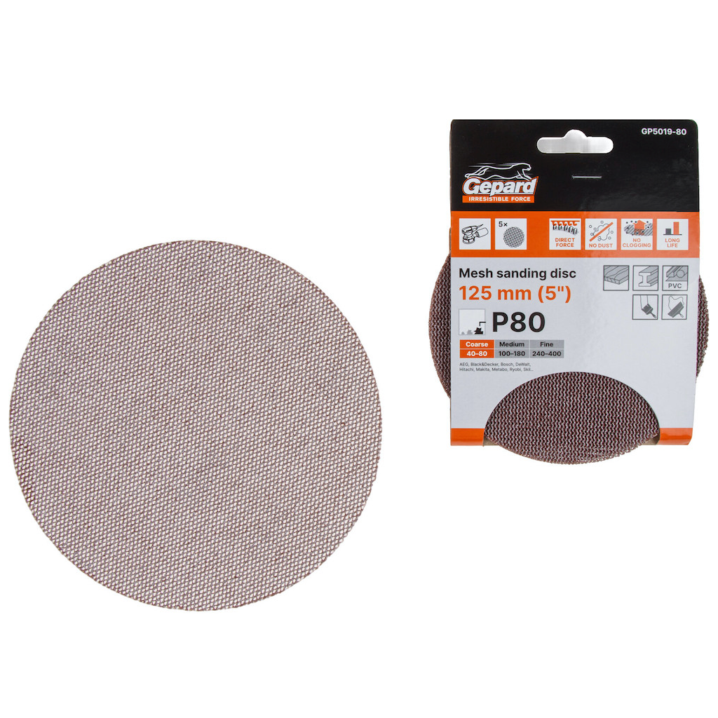 Шлифовальный круг самосцепляющийся на сетчатой основе 125 мм Р80 GEPARD 5 штук (GP5019-80)