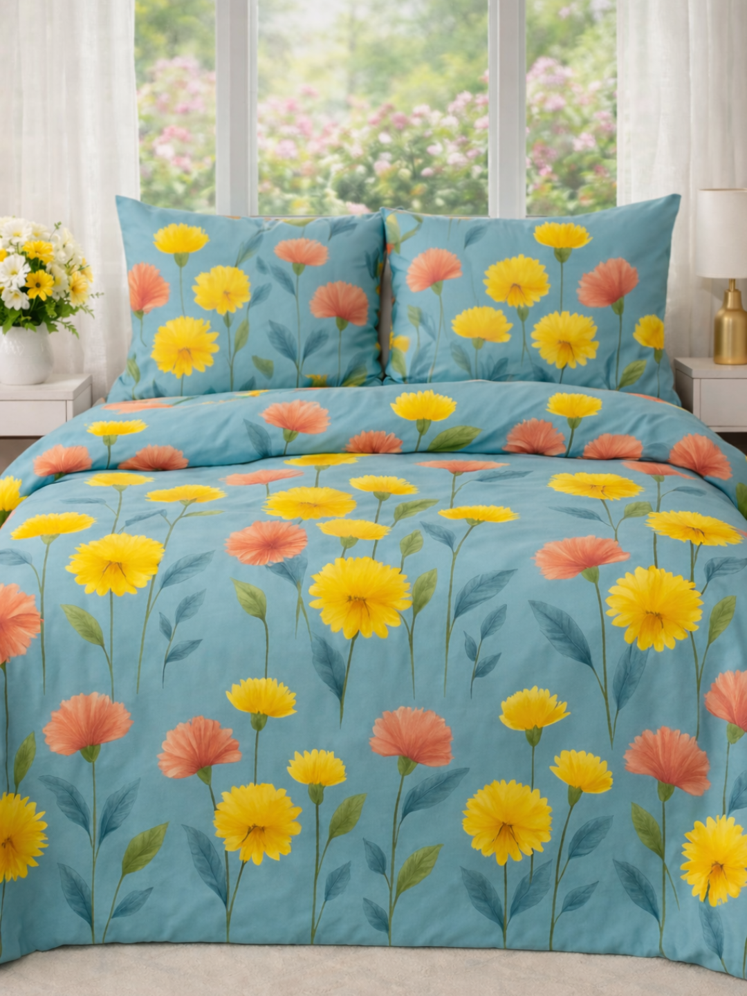 Постельное белье Choyshab "Простынь и Наволочка", полисатин, с цветами, 80%/20%, 220х200/50х70 — фото 1