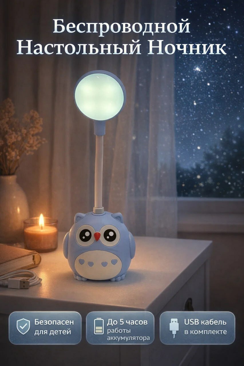 Ночник "Сова", с регулировкой света, беспроводной, USB-кабель, для детской