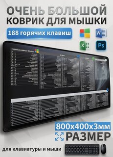 Изображение товара Коврик для мышки и клавиатуры большой Горячие клавиши, компьютерный коврик игровой 400*800, антискользящий, геймерский