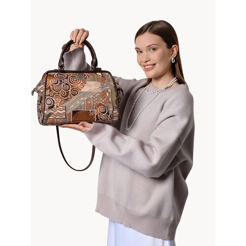 Сумка саквояж L-CRAFT, фактура матовая, бежевый, коричневый