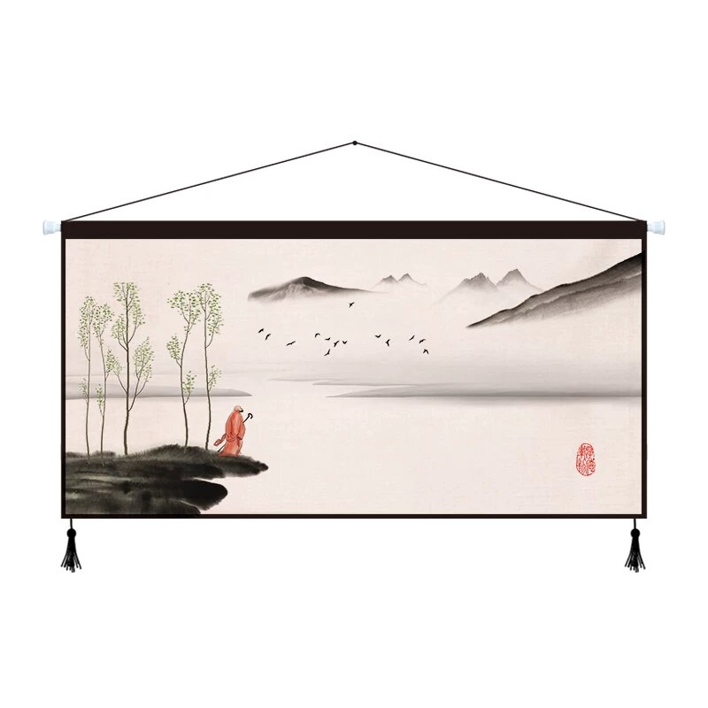 Китайская живопись 'Вода и небо', картина на стену, 200x100см