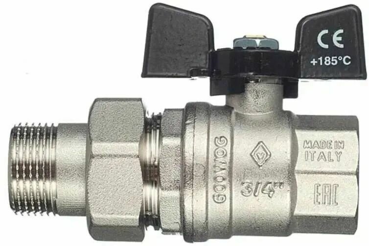 Bugatti Кран шаровый американка 3/4 ручка бабочка 322 — фото 1