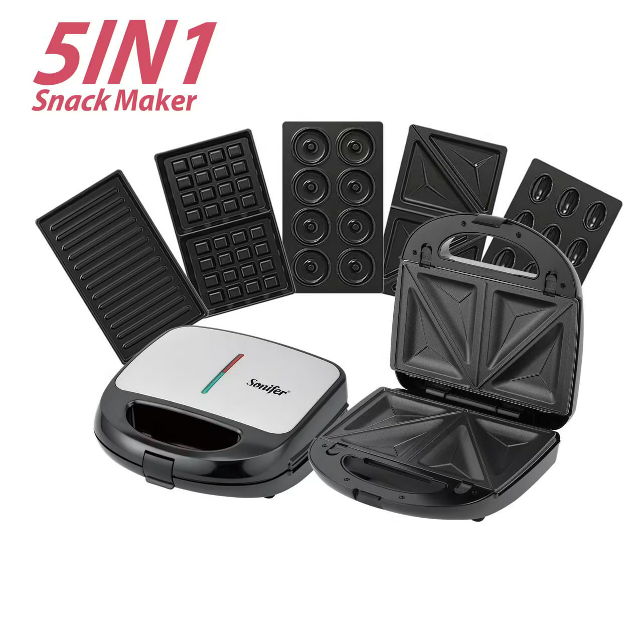 Вафельница 5 in 1, Sonifer SF-6154, антипригарное покрытие, с защитой от перегрева