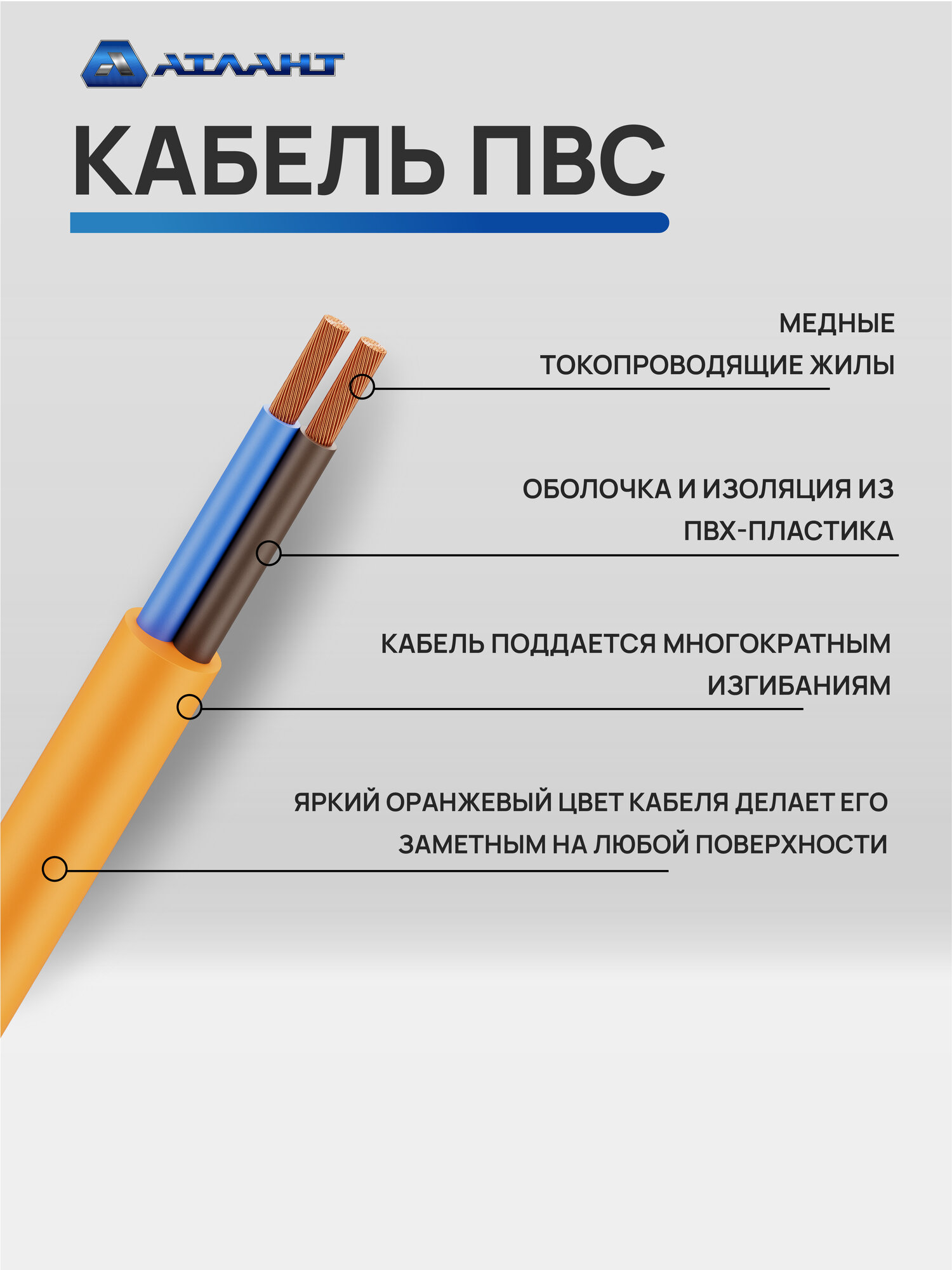 Удлинитель силовой 30 м АТЛАНТ ПВС 2х1 (б/з) на рамке IP54, уличный для газонокосилки, триммера и электроинструмента — фото 1