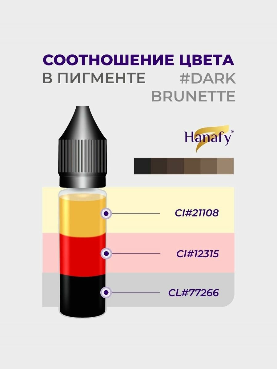 Пигмент №4 Dark Brunette для татуажа и перманентного макияжа бровей, цвет темно-коричневый Ханафи, 15 мл — фото 1