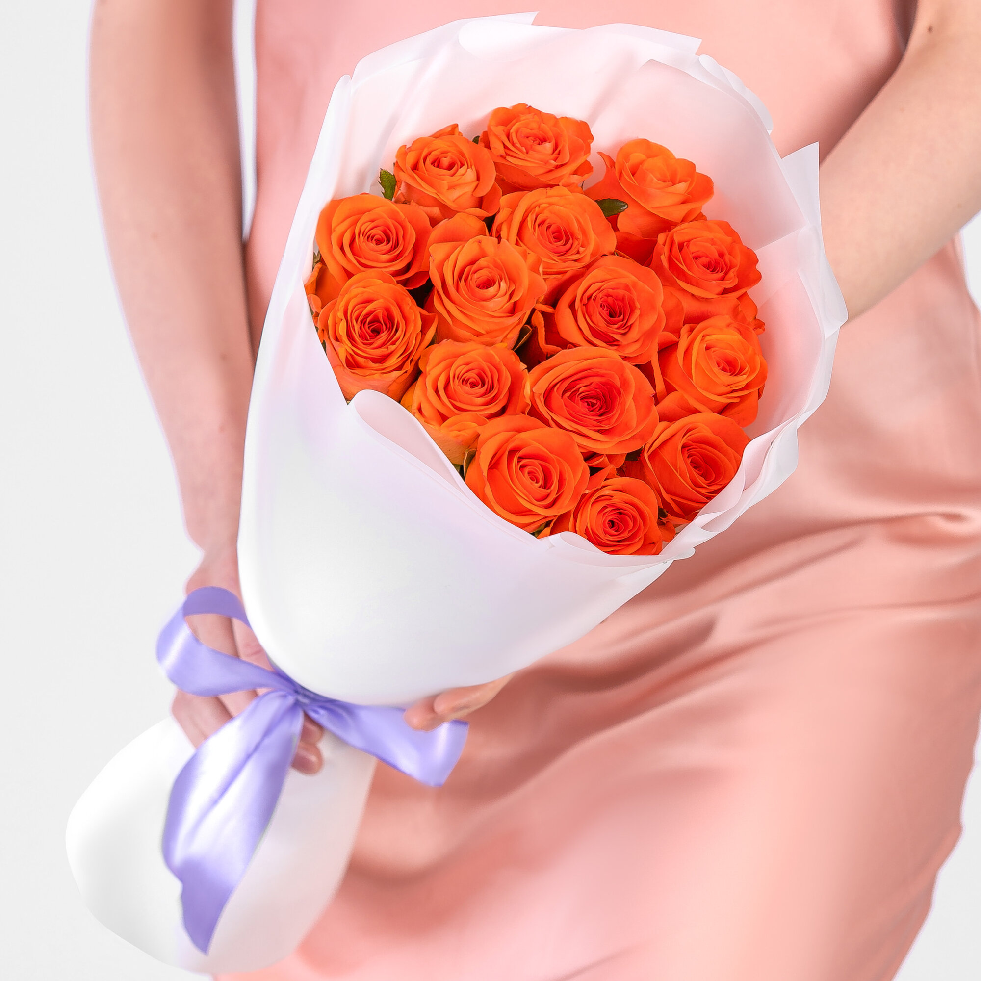 Букет Мегацвет24 "Вау" оранжевые розы 40см 15 шт.