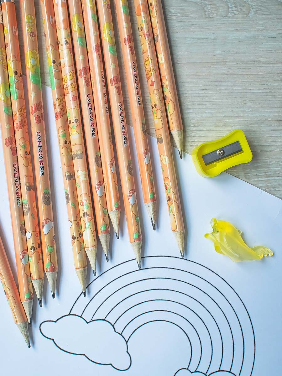 Карандаши простые чернографитные для школы ТМ/HB с ластиками и точилкой набор 12 штук заточенные — фото 1