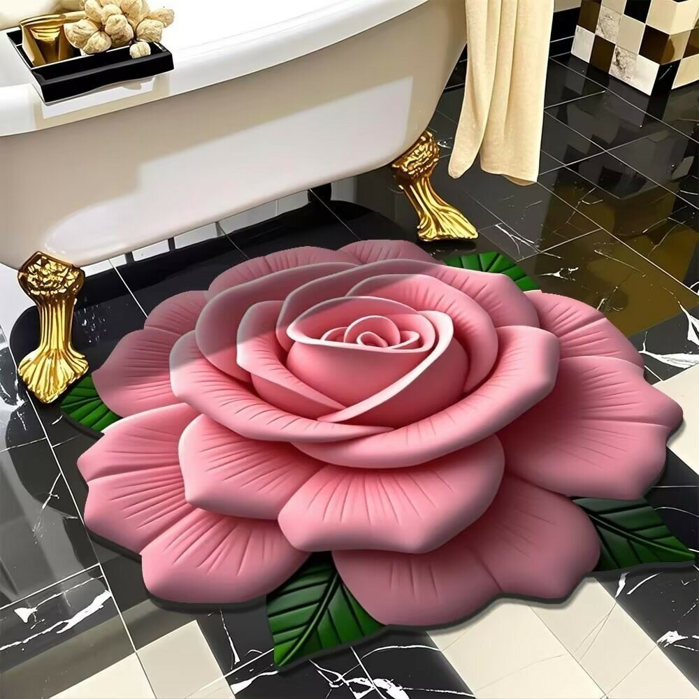 Artistic bath rug flower shape absorption durable woven construction for home