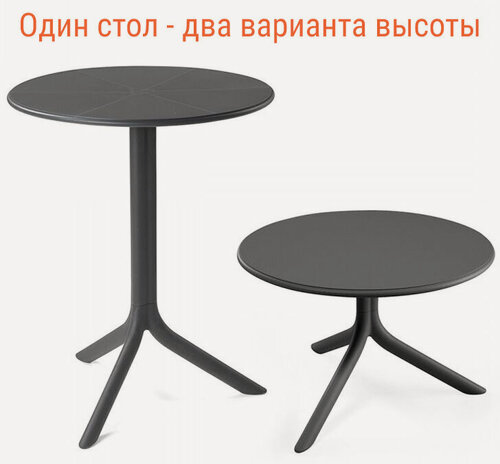 Изображение товара Круглый стол-трансформер Nardi Spritz + Spritz Mini, 60 см, обеденный и журнальный, для сада и дачи, цвет антрацит