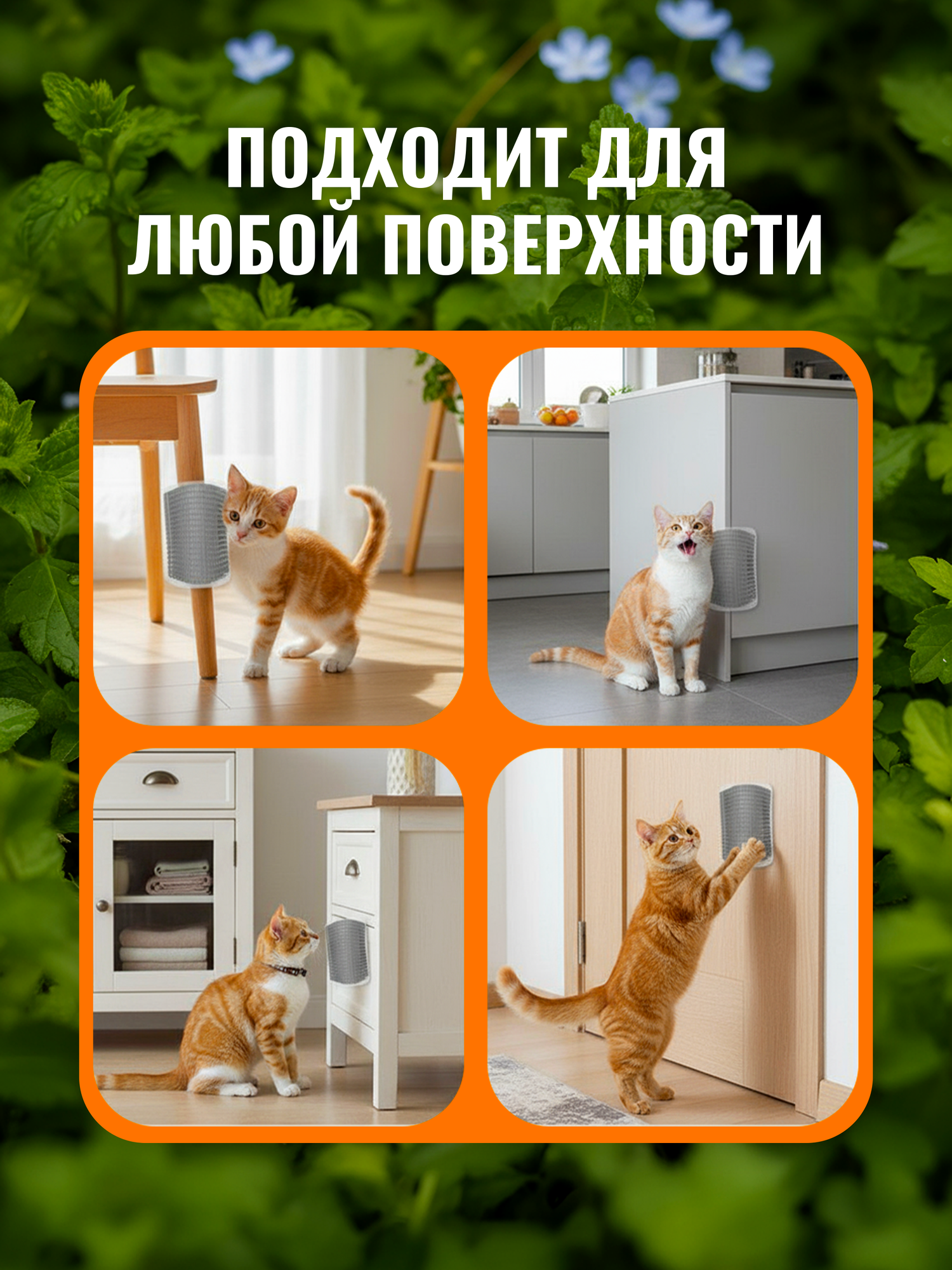 Угловая чесалка для кошек на стену, с кошачьей мятой, щетка для кошек, массажер для животных с креплением — фото 1