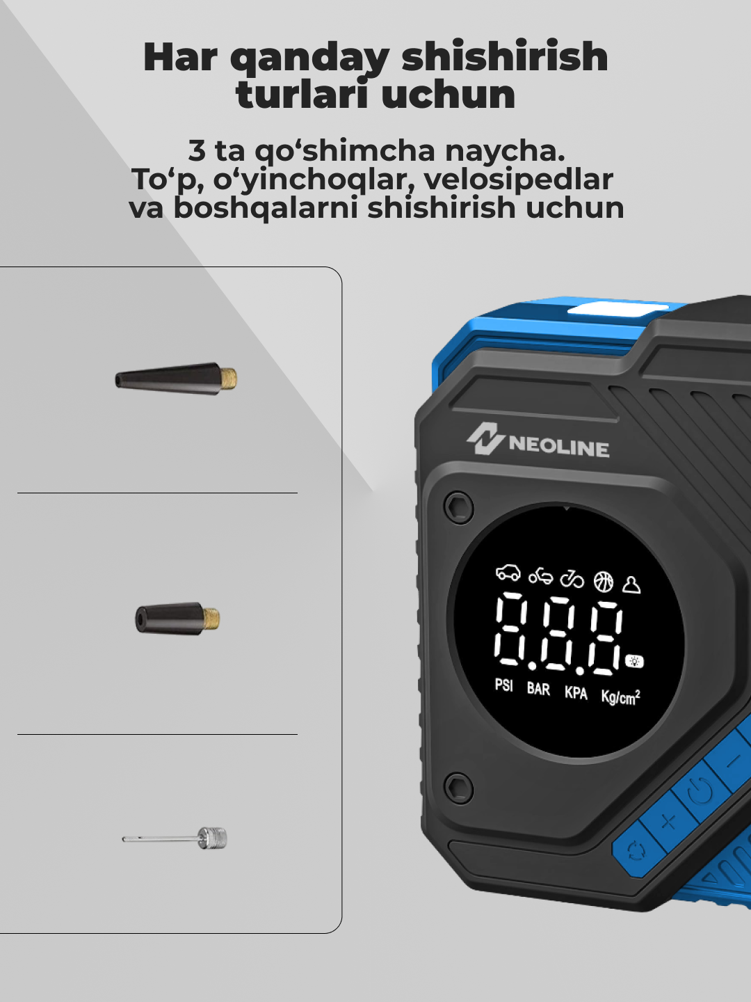 Автомобильный компрессор Neoline DELA-S, поршневой, 100 Вт, черный, серый — фото 1