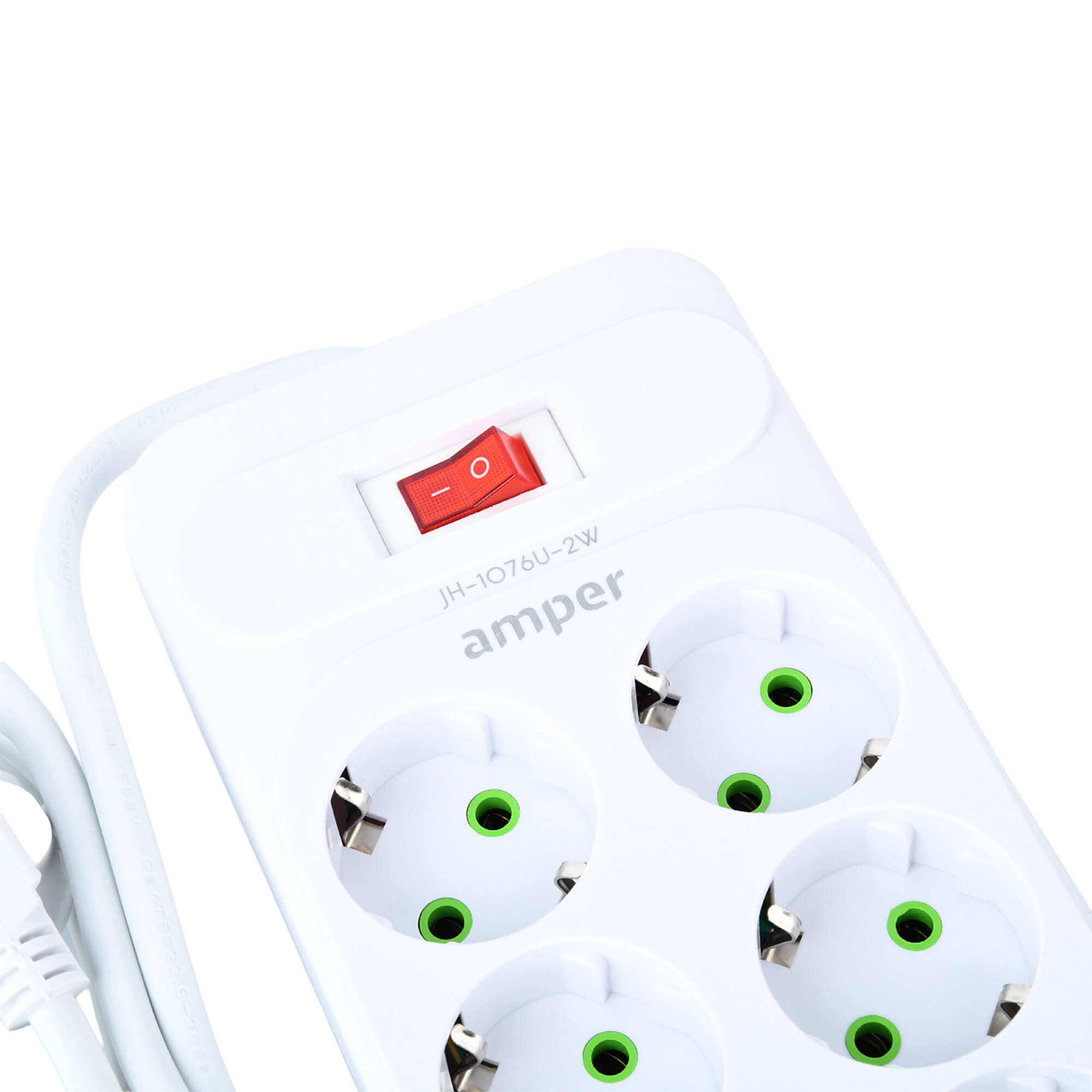 Сетевой удлинитель Amper, 2,0м, 6 розеток, 10А, 2500 Вт, 4usb,2Type-C, белый. — фото 1