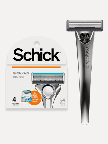 Изображение товара Schick Quattro Titanium, 4 сменные кассеты + станок Schick Professional Progista с 1 кассетой (6 лезвий+1 сзади)