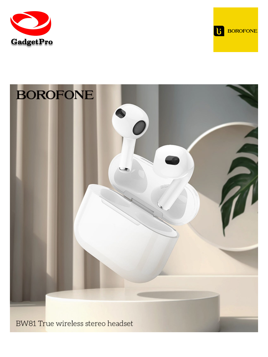 Беспроводные наушники Borofone BW81 (AirPods 3) белые: современные TWS, Bluetooth 5.3, быстрая зарядка.