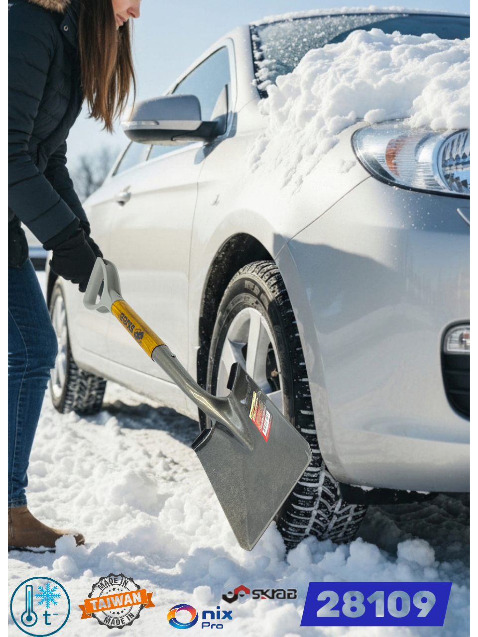 Лопата снеговая совковая мини 150х208х340мм. Автомобильная деревянный черенок 760мм Skrab 281099