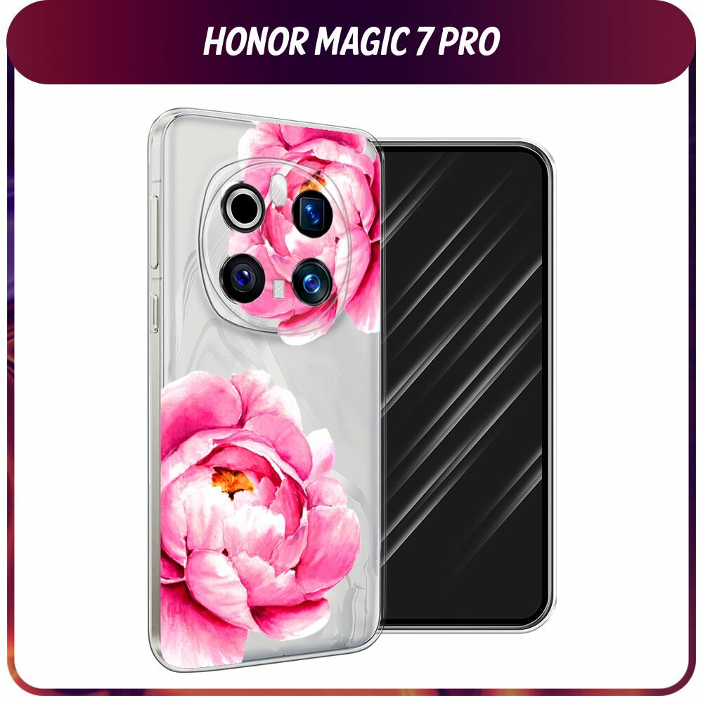Чехол на Honor Magic 7 Pro / Хонор Мэджик 7 Про с принтом "Open peonies", прозрачный