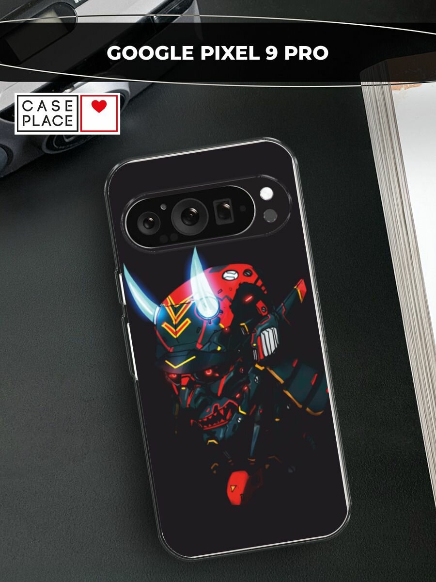 Чехол на Google Pixel 9 Pro / Гугл Пиксель 9 Про с принтом "Неоновый самурай"
