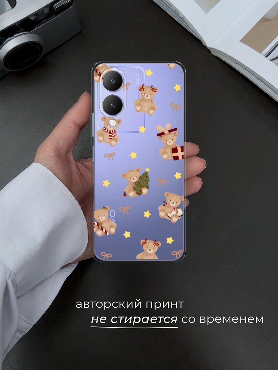 Чехол на Vivo Y17s / Виво Y17s с принтом "Игрушечный мишка", прозрачный — фото 1