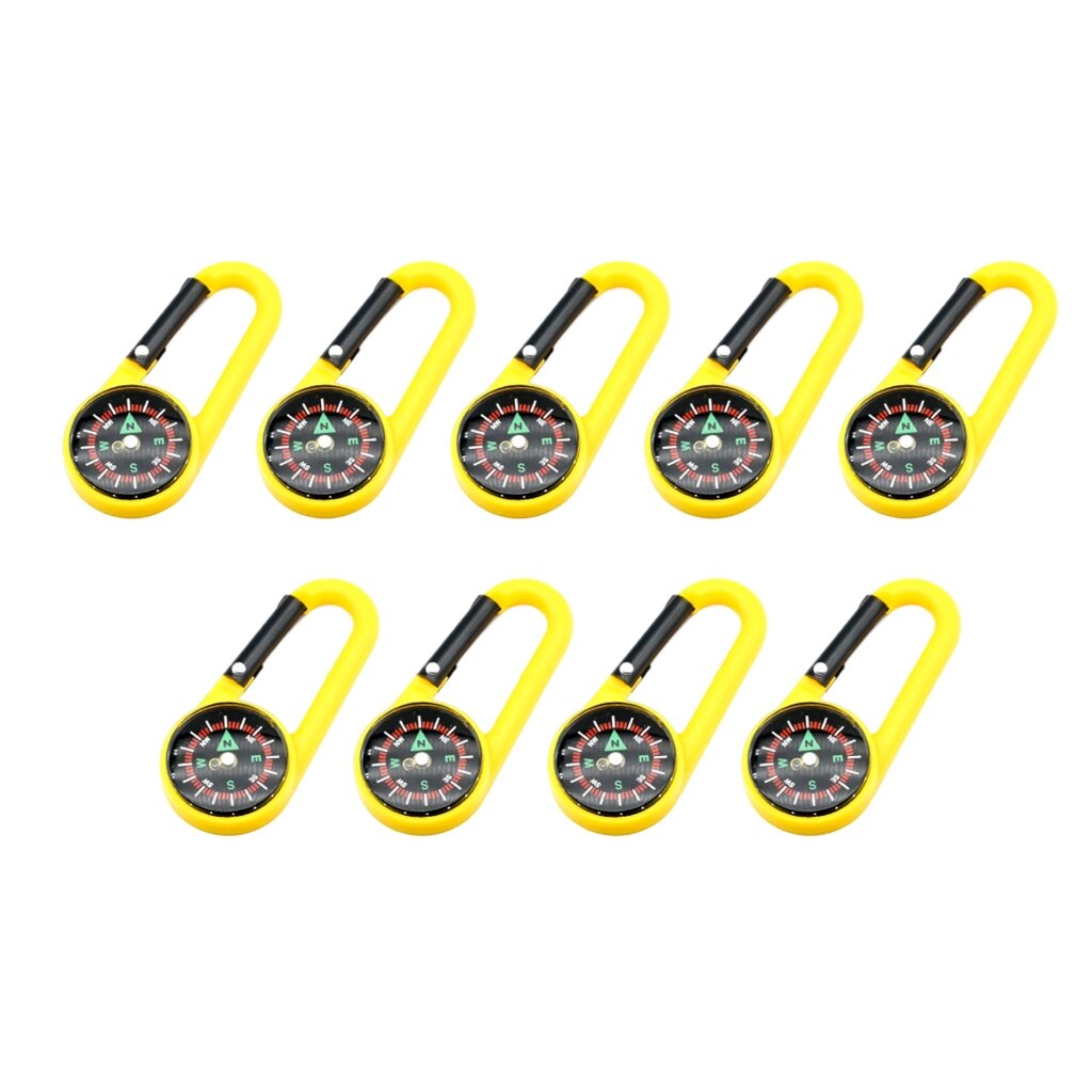 Карабин, Набор из 9 предметов, наружный карабин для компаса, многофункциональный быстросъемный компас желтого цвета