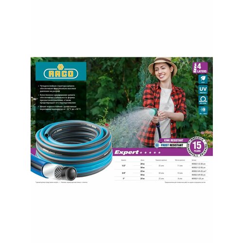 фото Raco expert, 1/2″ 50 м, 35 атм, четырёхслойный, армированный, поливочный шланг (40302-1/2-50)