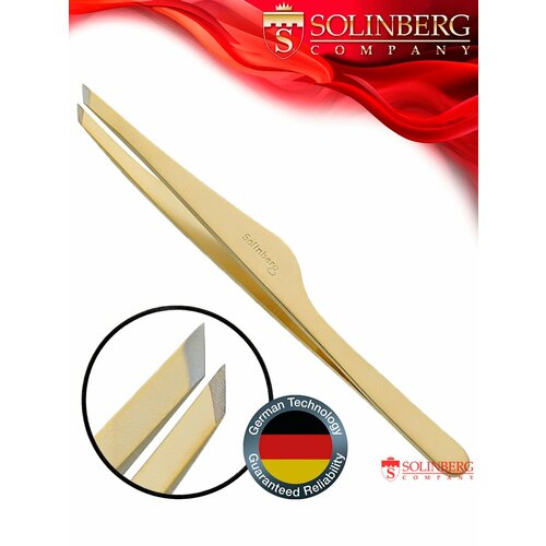 фото Пинцет для бровей solinberg g805з скошенный, золотой (ручная заточка)