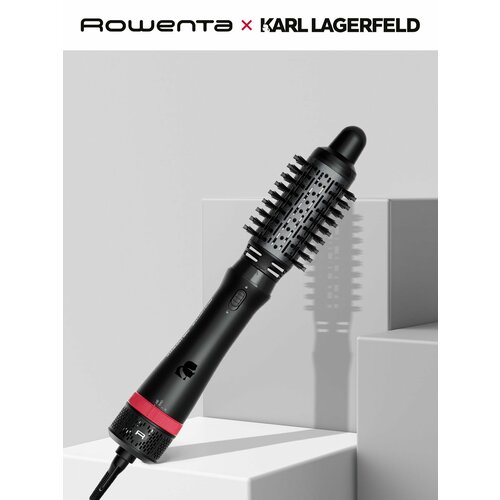 фото Фен-щетка 5в1 rowenta karl lagerfeld express style cf634lf0 с 4 насадками и чехлом, 3 режима, 800 вт, черная/красная