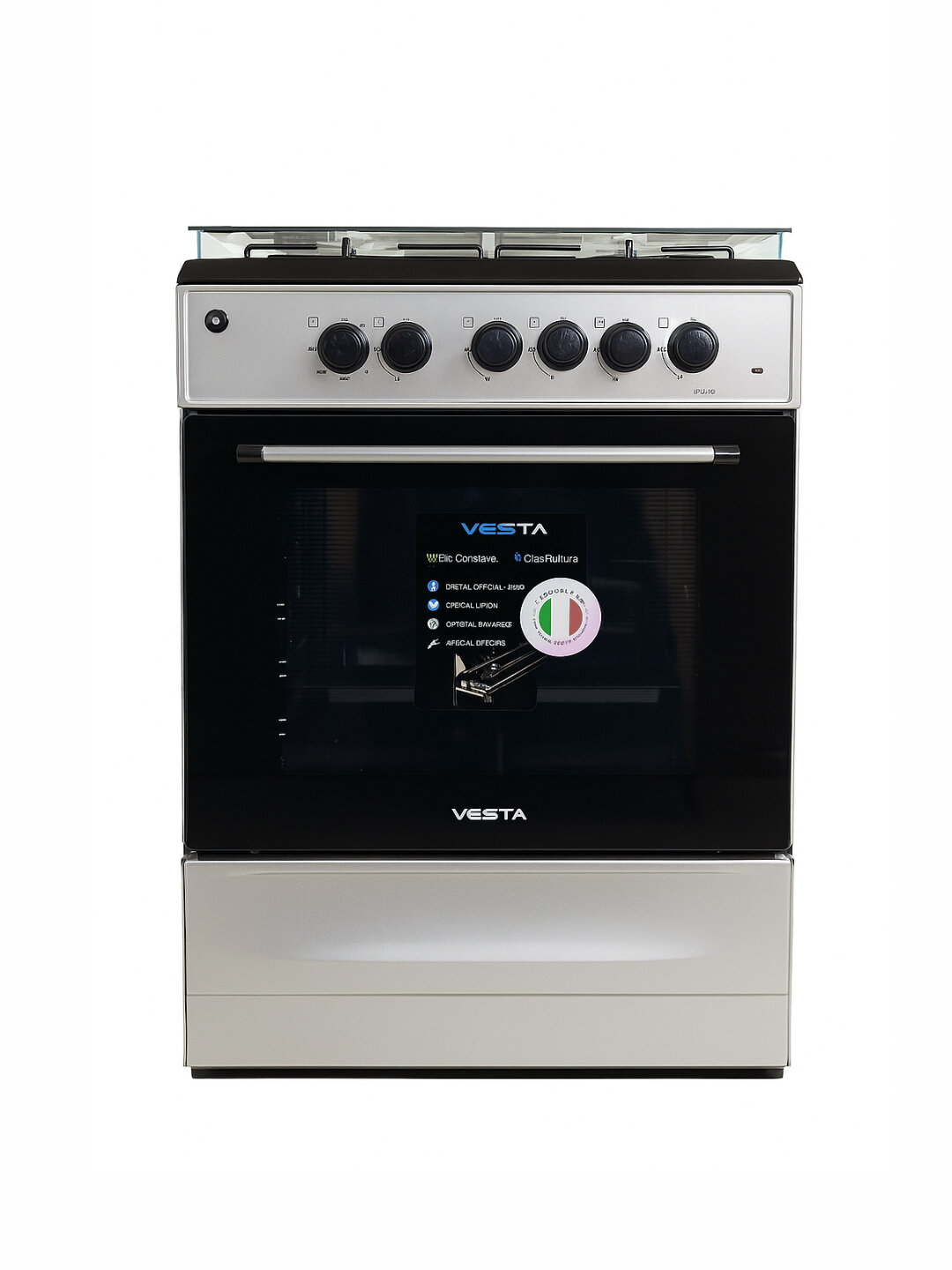 Газовая плита Vesta, с электроподжигом, 4 конфорки, объем духовки 65л