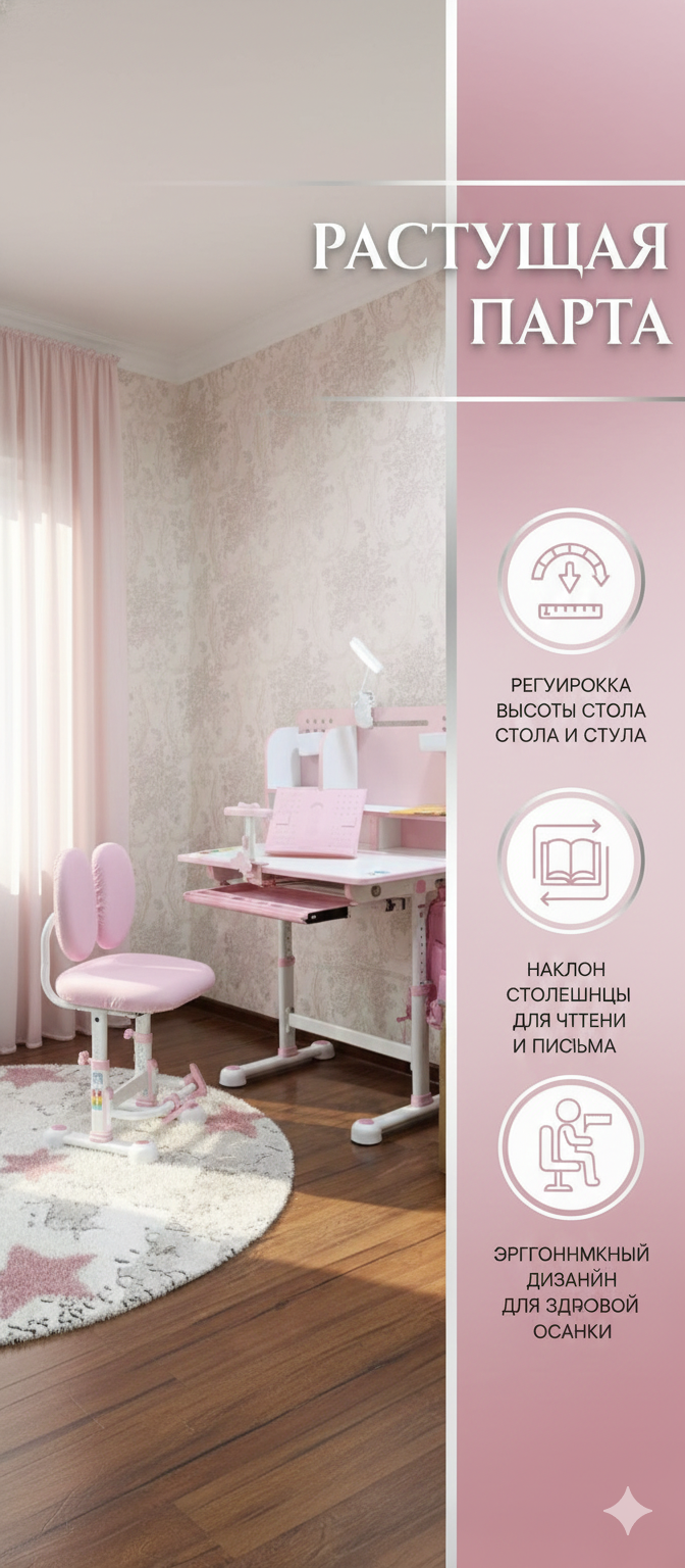 Парта трансформер+ кресло в комплекте, Комплект детского стола и стульчиков, регулируемая высота