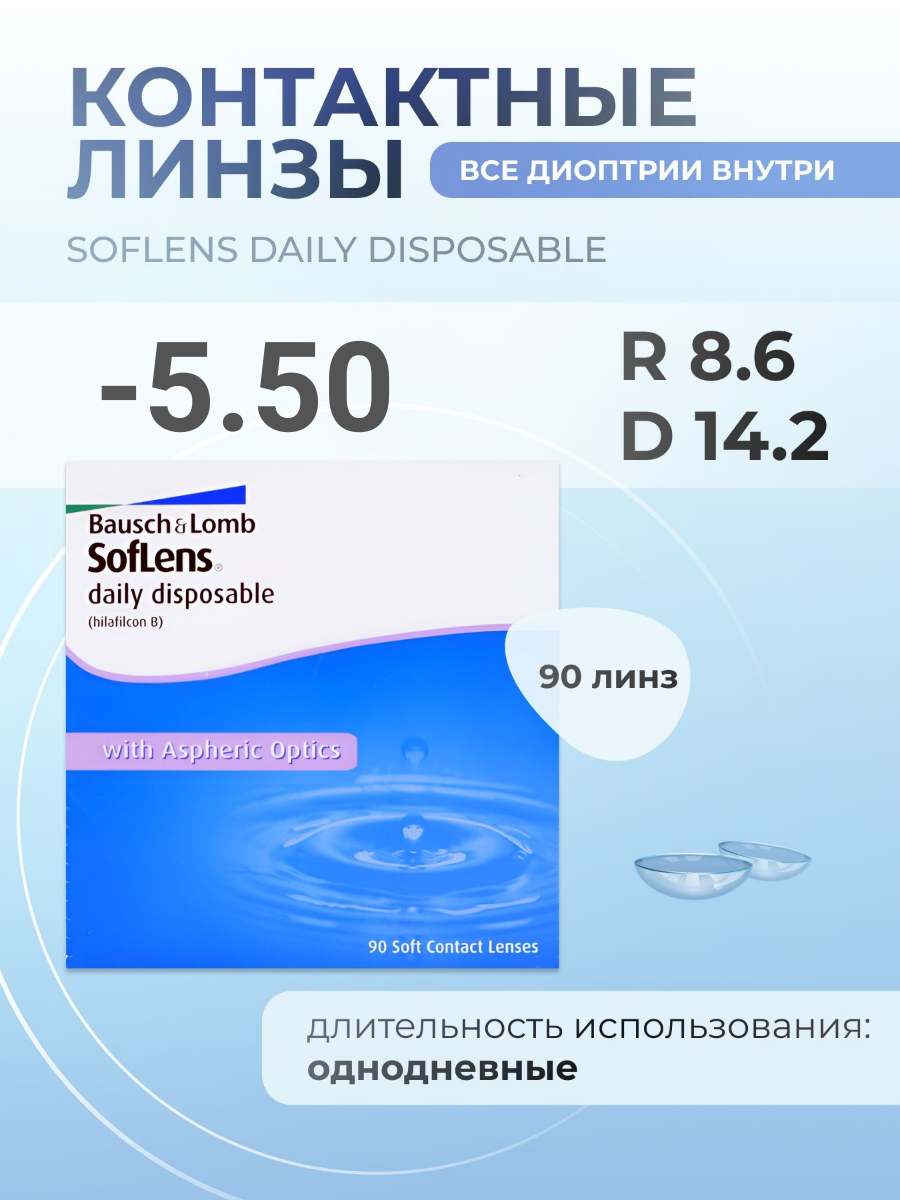 SofLens Daily Disposable, 90 шт. R: 8.6, D: -5.50