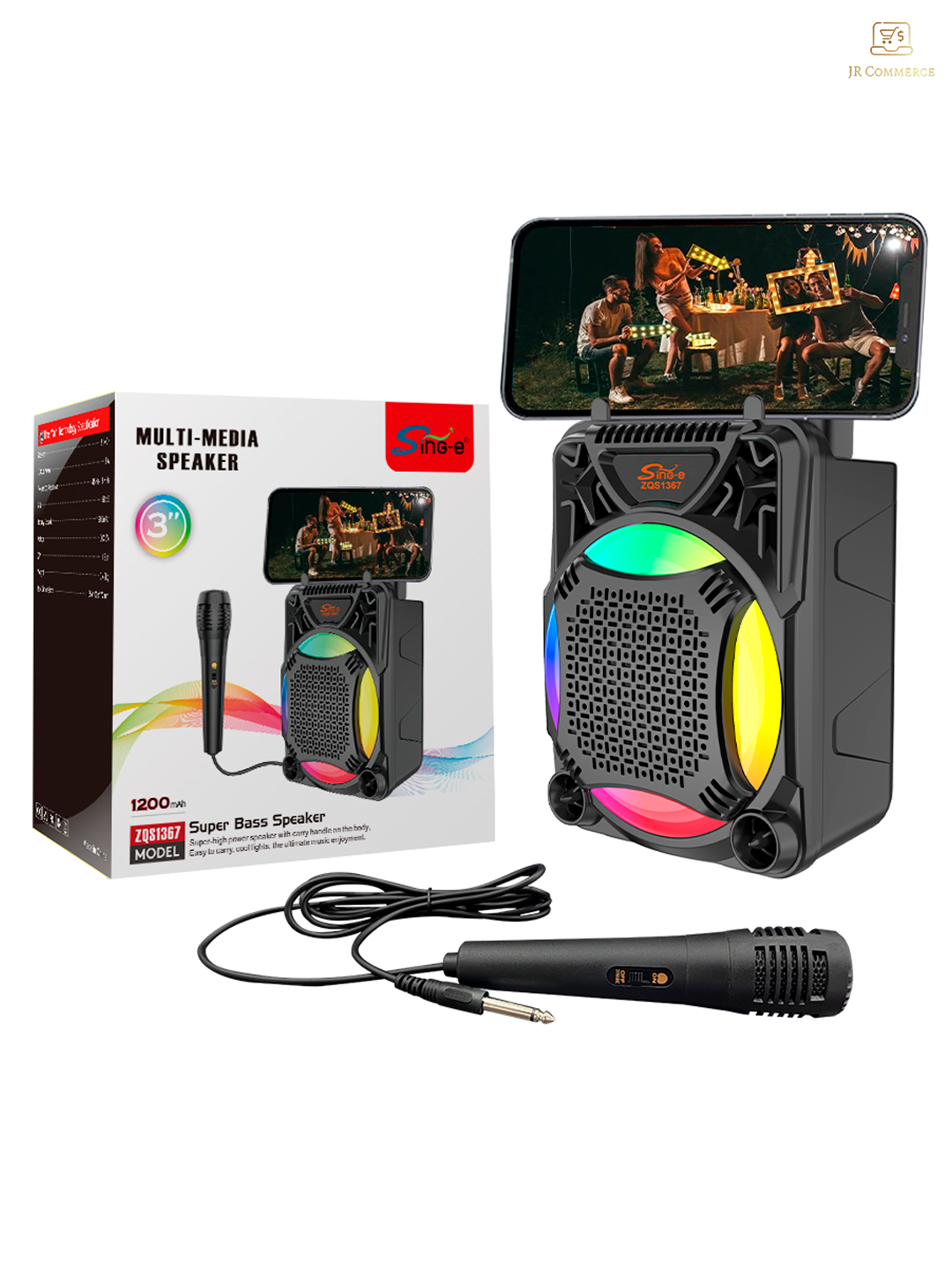 Портативная колонка для караоке, черный, USB, Bluetooth 5.0, с подсветкой