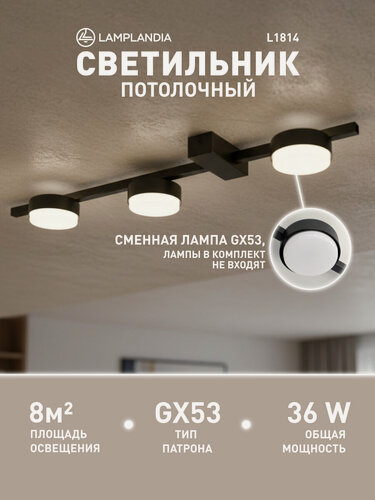 Изображение товара Светильник потолочный Lamplandia L1814 CIRCOLO CEILING BLACK, GX53*3 макс 12Вт