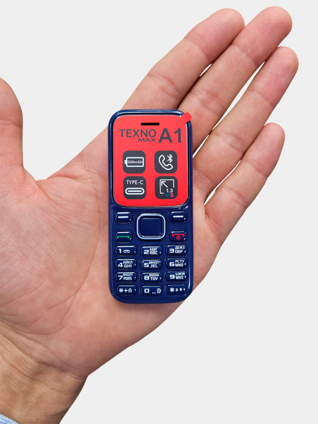 Телефон Texnomax "A1 MINI", кнопочный, классический корпус, 2 SIM, синий — фото 1