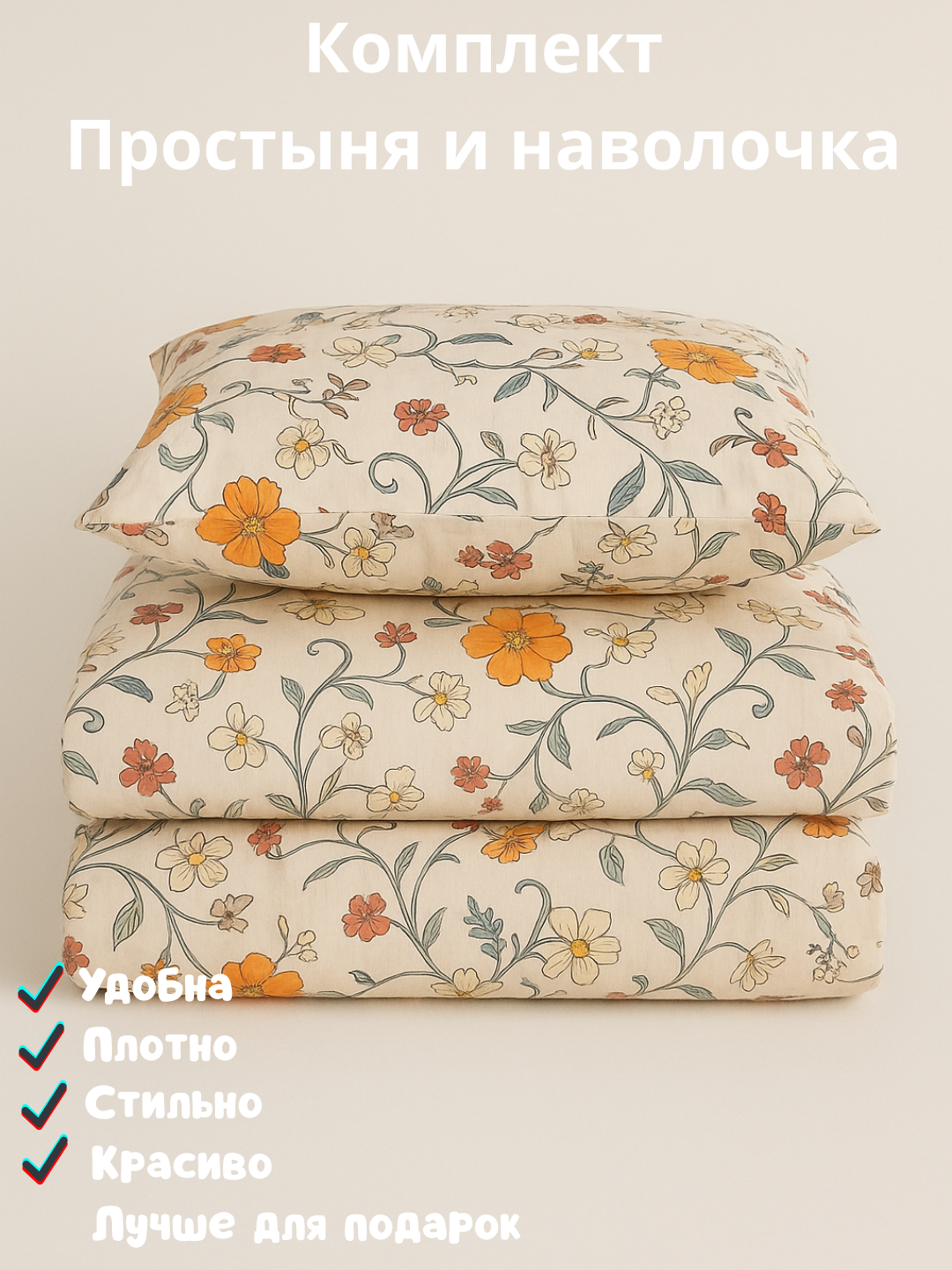 Постельное белья "Простыня и наволочка" размер евро стандарт — фото 1