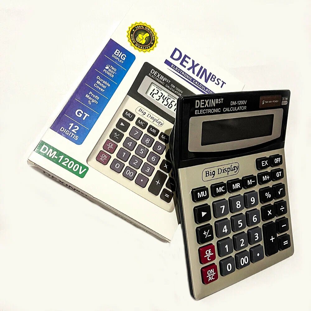 Калькулятор DEXIN DM-1200V, пластиковый, 12 функций, GT, двухпозиционное питание, белый