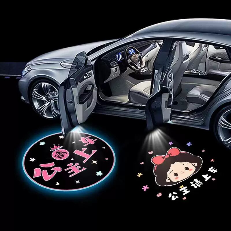 Автомобильная подсветка двери с карикатурным и текстовым дизайном, 1 шт. каждая для интерьера автомобиля