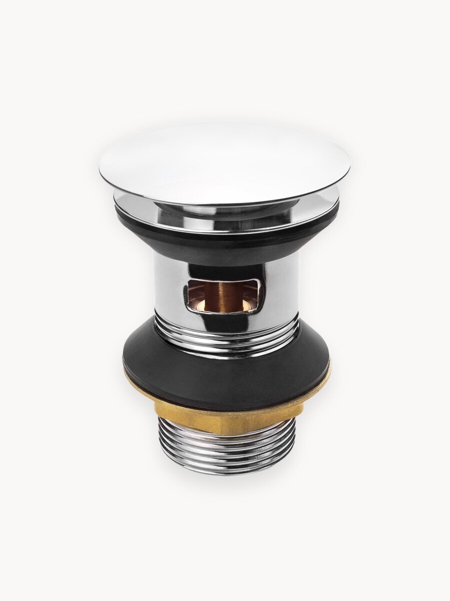 Донный клапан для раковины (выпуск для раковины) 1.1/4", с клик-клак механизмом, с переливом, круглая крышка